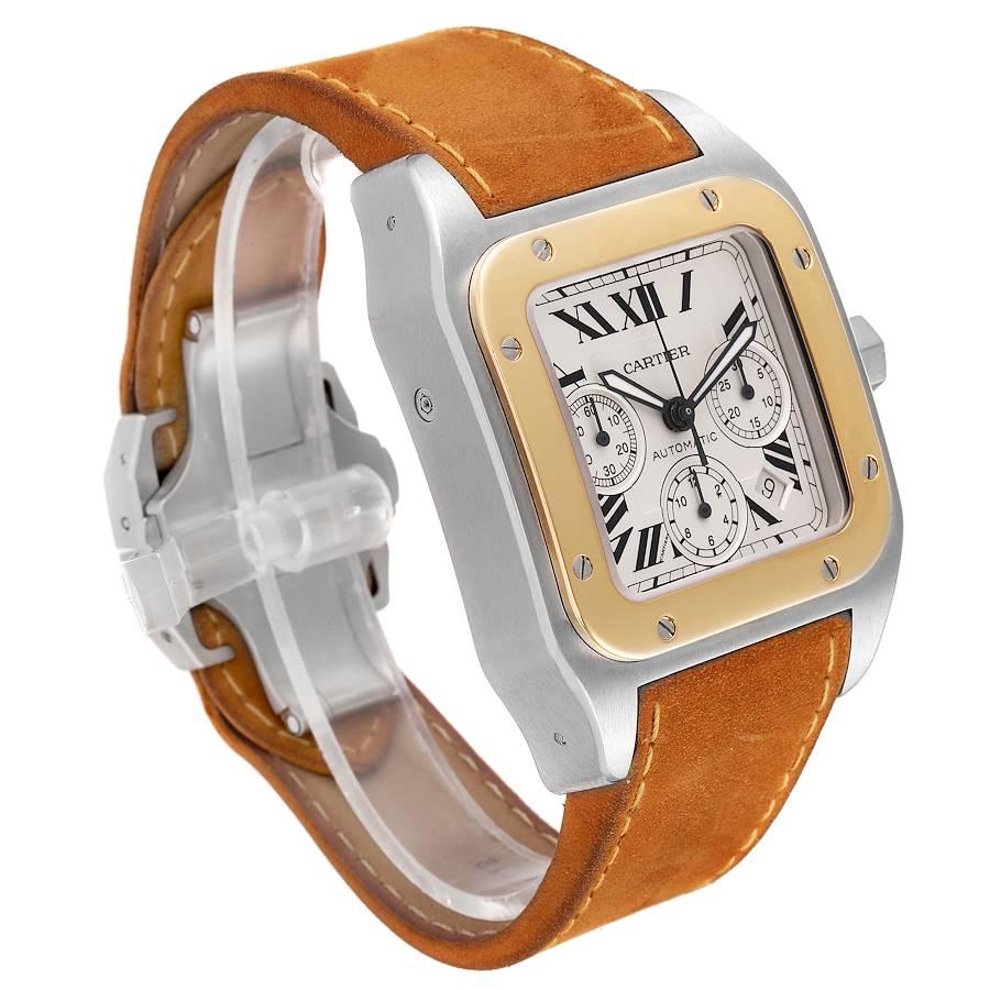 Cartier Santos 100 XL Silber Zifferblatt Chronograph Stahl Herrenuhr W20090X8 im Zustand „Hervorragend“ im Angebot in Atlanta, GA