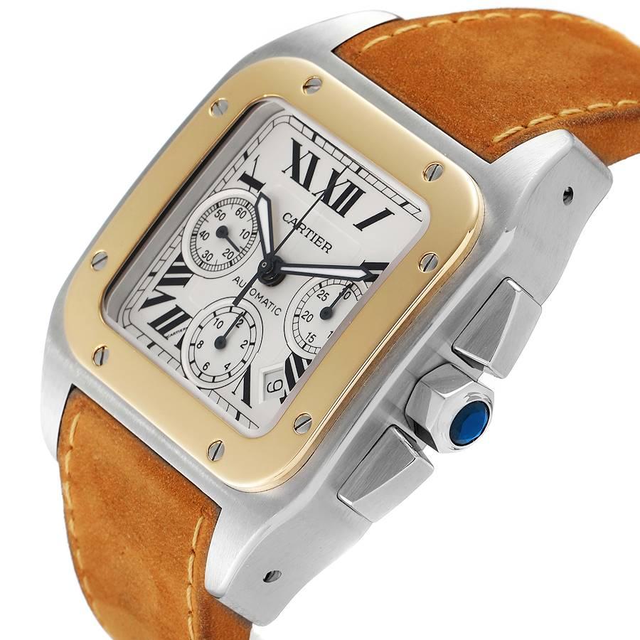 Cartier Santos 100 XL Silber Zifferblatt Chronograph Stahl Herrenuhr W20090X8 im Angebot 2