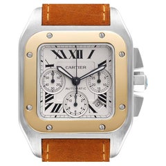 Cartier Santos 100 XL Silber Zifferblatt Chronograph Stahl Herrenuhr W20090X8