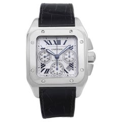 Cartier Santos 100 XL Steel Chronograph Silver Dial Automatic Men Watch W20090X8