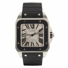 Cartier Santos 100 XL Steel Silver Dial Automatic Watch W20121U2 Mint