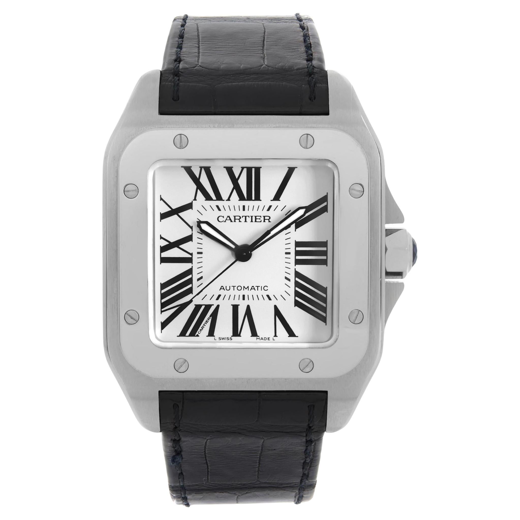 Cartier Santos 100 XL Steel White Roman Dial Automatic Mens Watch W20073X8 For Sale