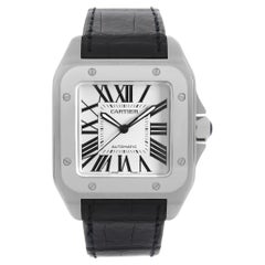Cartier Santos 100 XL Steel White Roman Dial Automatic Mens Watch W20073X8
