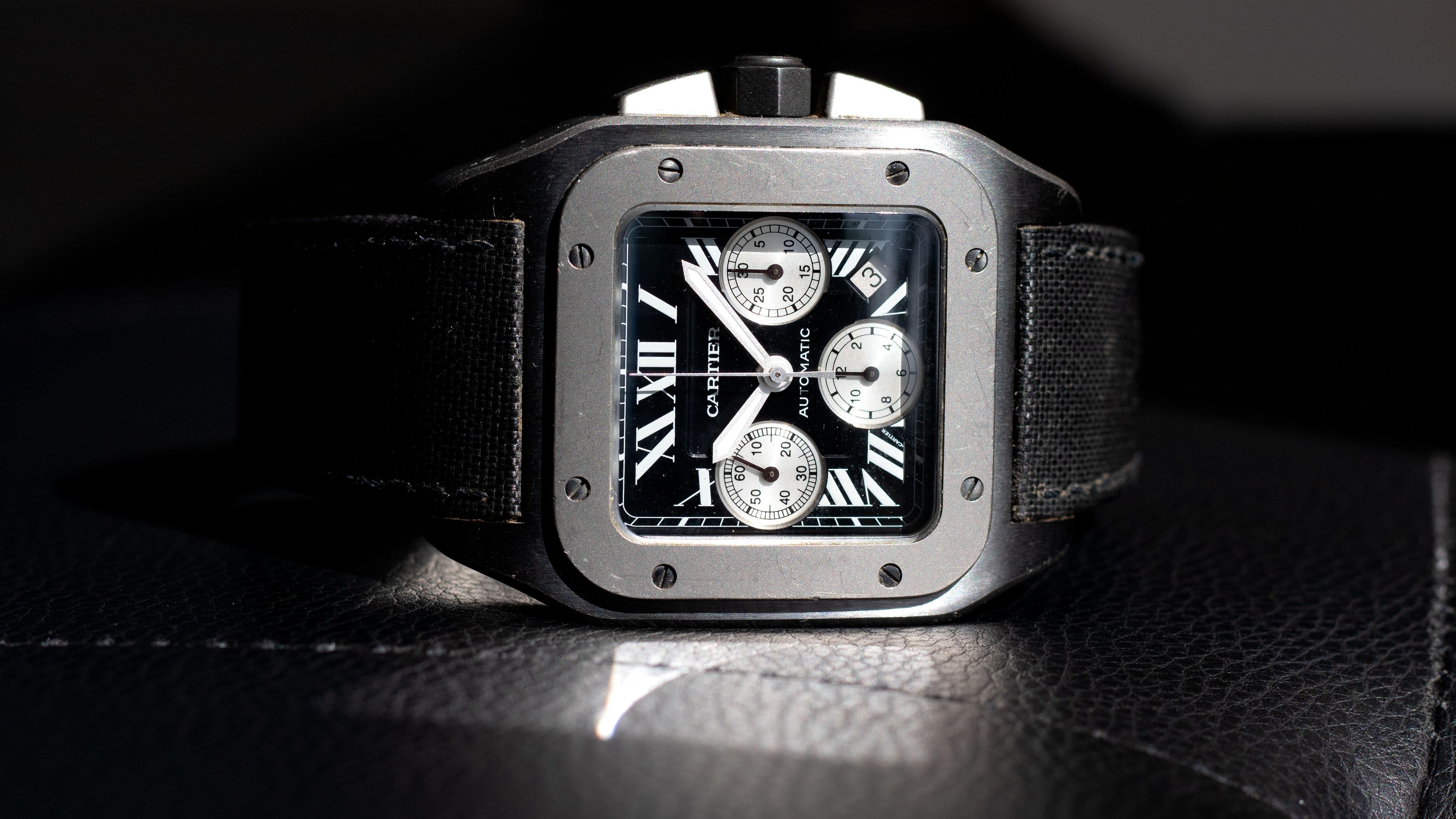 Cartier Santos 100 XL Ti Black Chronograph Dial Watch For Sale at 1stDibs