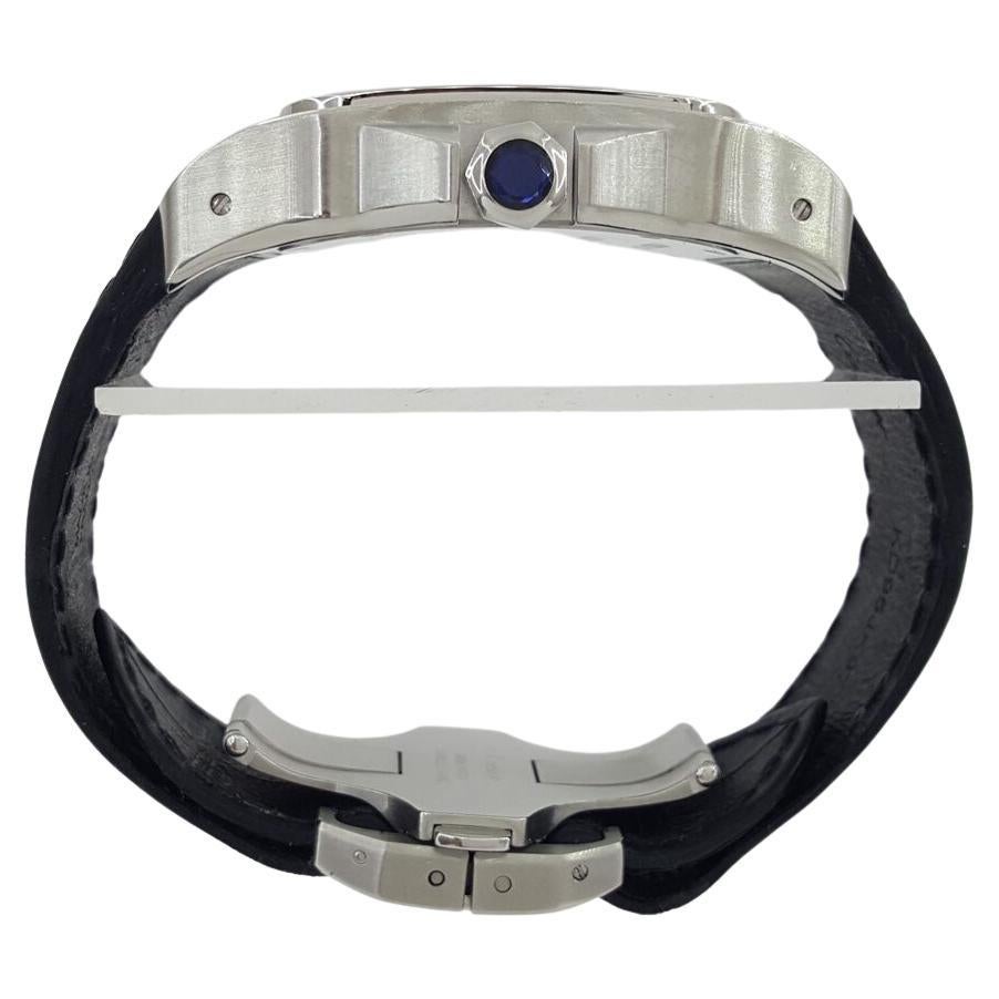 Santos 100 XL Watch Stainless Steel Extra Large Size 45 mm Ref W20073X8.

The watch features a Stainless Steel, sapphire crystal, Silver dial, black roman numeral markers, fits up to a 8.25