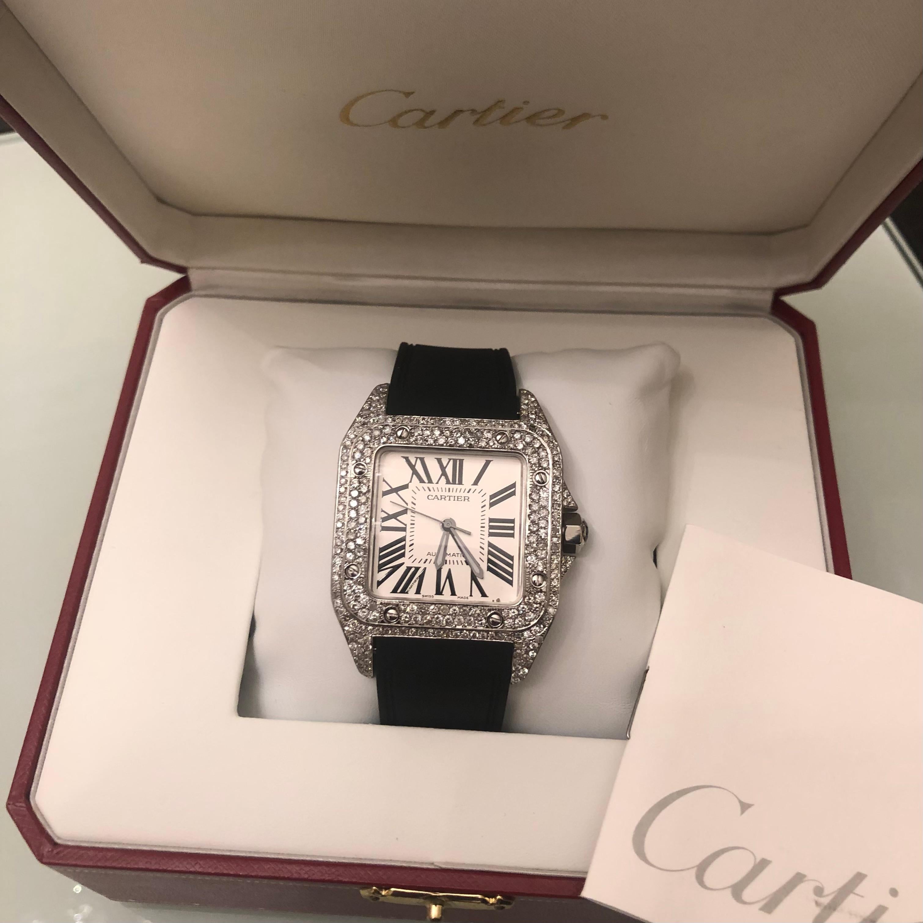 Cartier Santos 100XL Stainless Steel Custom Diamond Iced Out Watch Men's mm 2