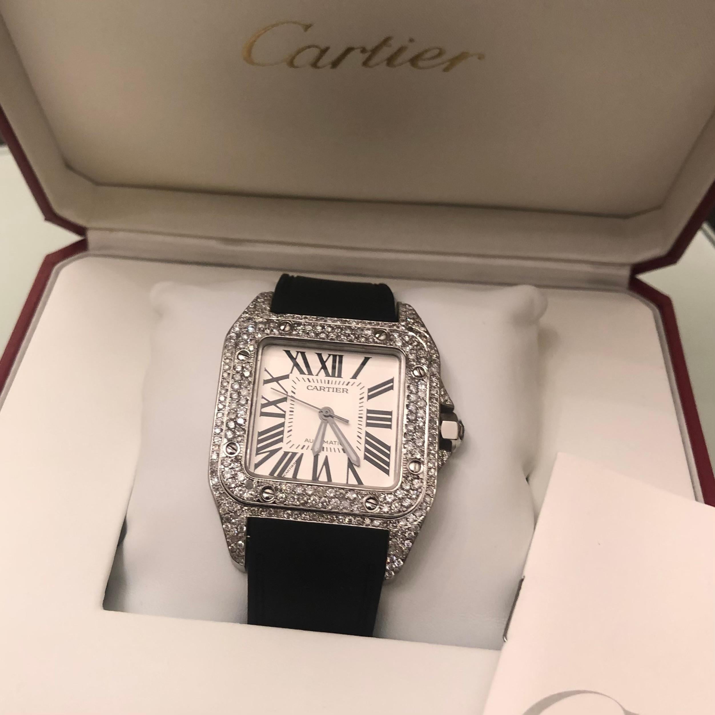 Cartier Santos 100XL Stainless Steel Custom Diamond Iced Out Watch Men's mm 3