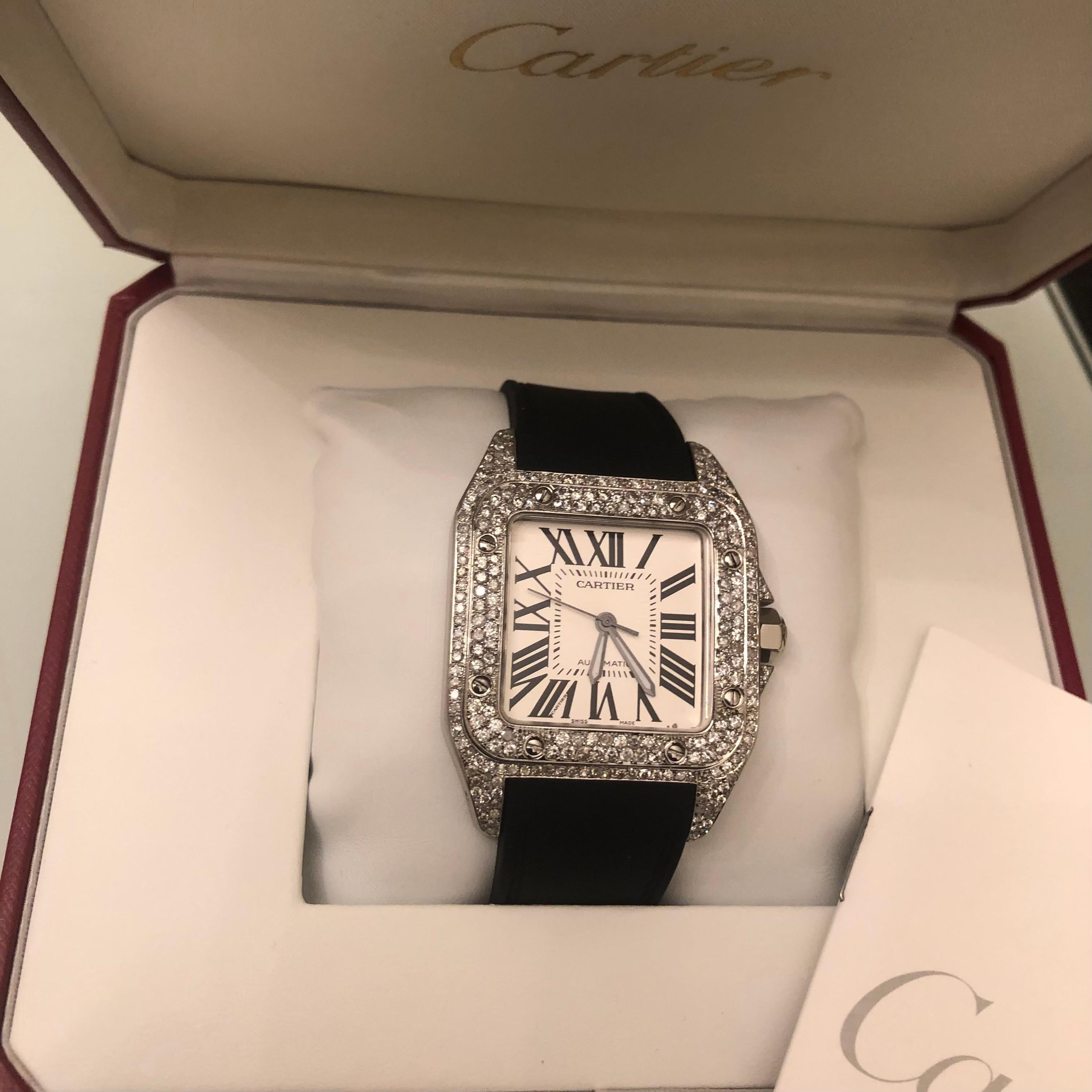 Cartier Santos 100XL Edelstahl Herrenuhr mit Diamantausschnitt und individuellem Ausschnitt mm für Damen oder Herren