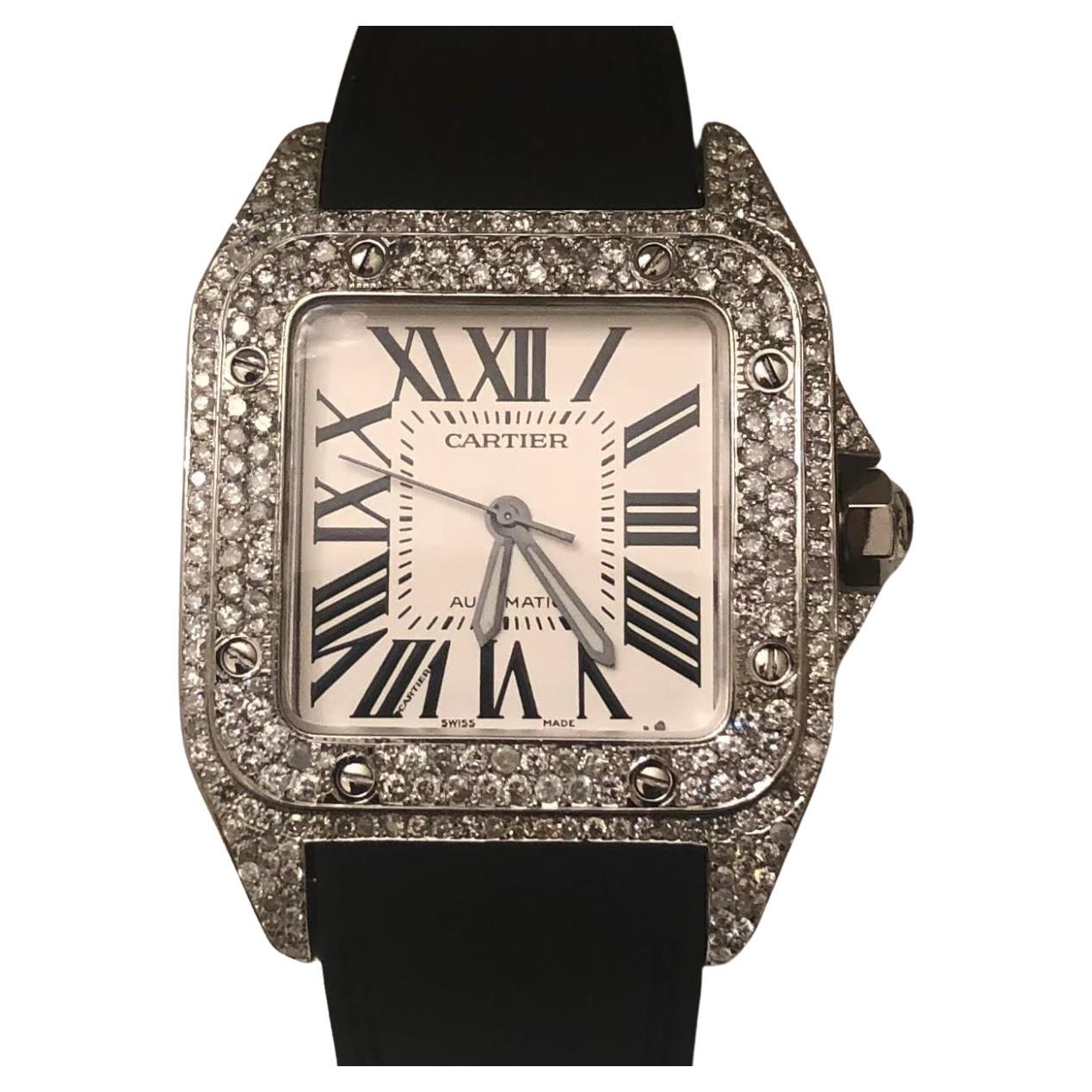 Cartier Santos 100XL Stainless Steel Custom Diamond Iced Out Watch Men's mm