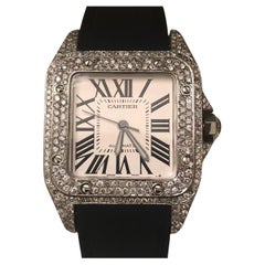 Vintage Cartier Santos 100XL Stainless Steel Custom Diamond Iced Out Watch Men's mm