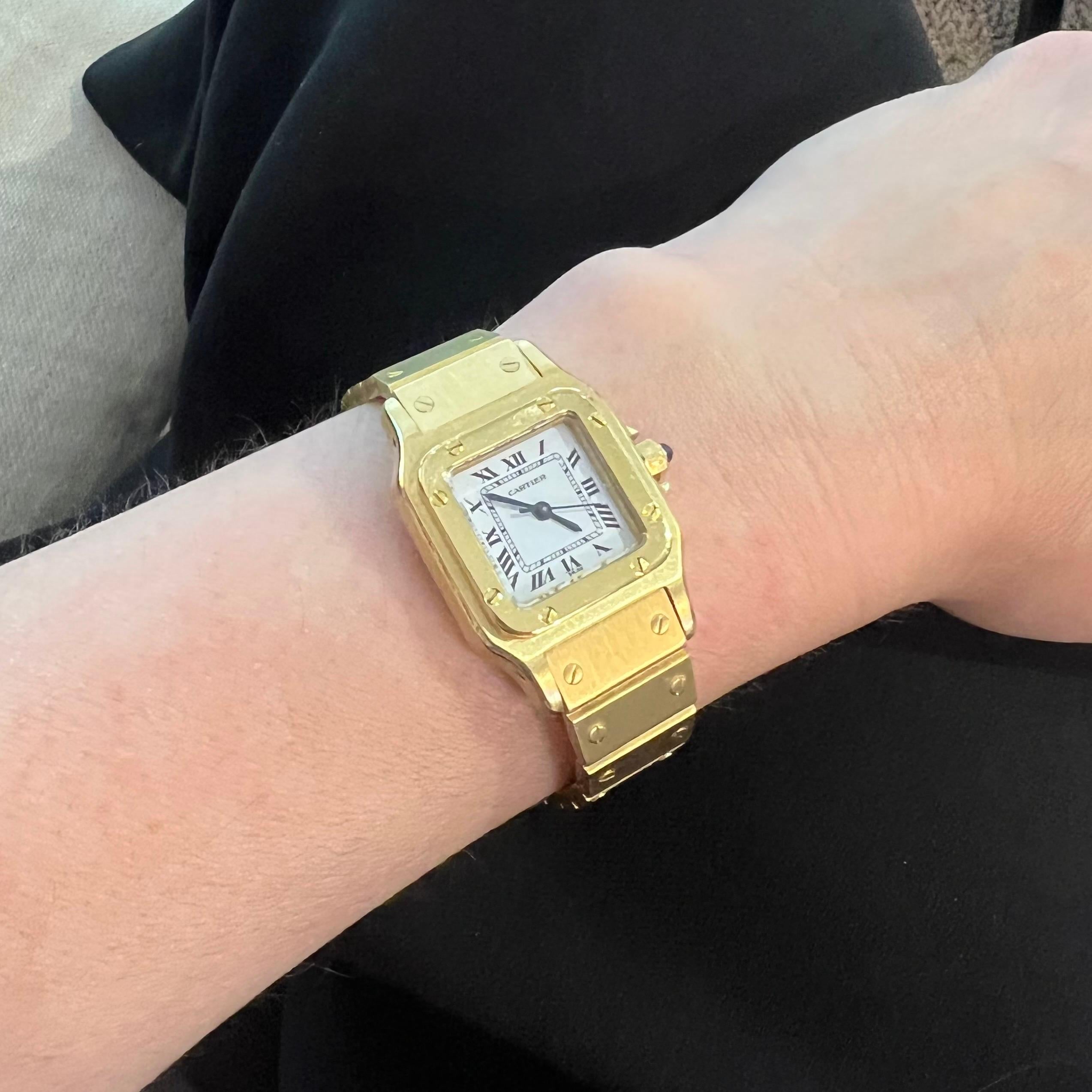 Cabochon Cartier Santos 18 Karat Yellow Gold Ladies Automatic Wrist Watch