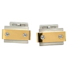 Boutons de manchette Cartier Santos en acier inoxydable et or 18ct