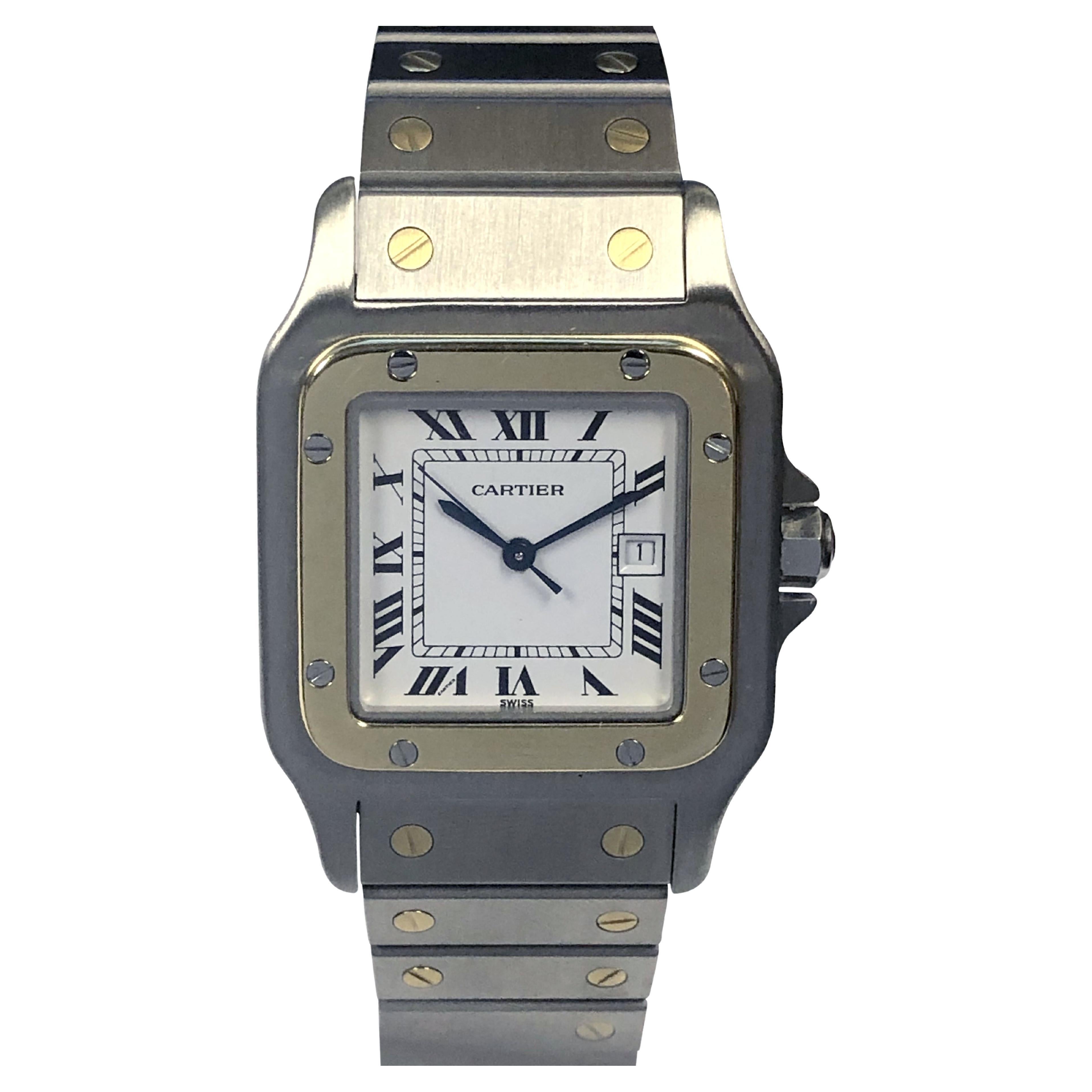 Cartier Santos, grande montre-bracelet Santos 18 carats et acier à remontage automatique