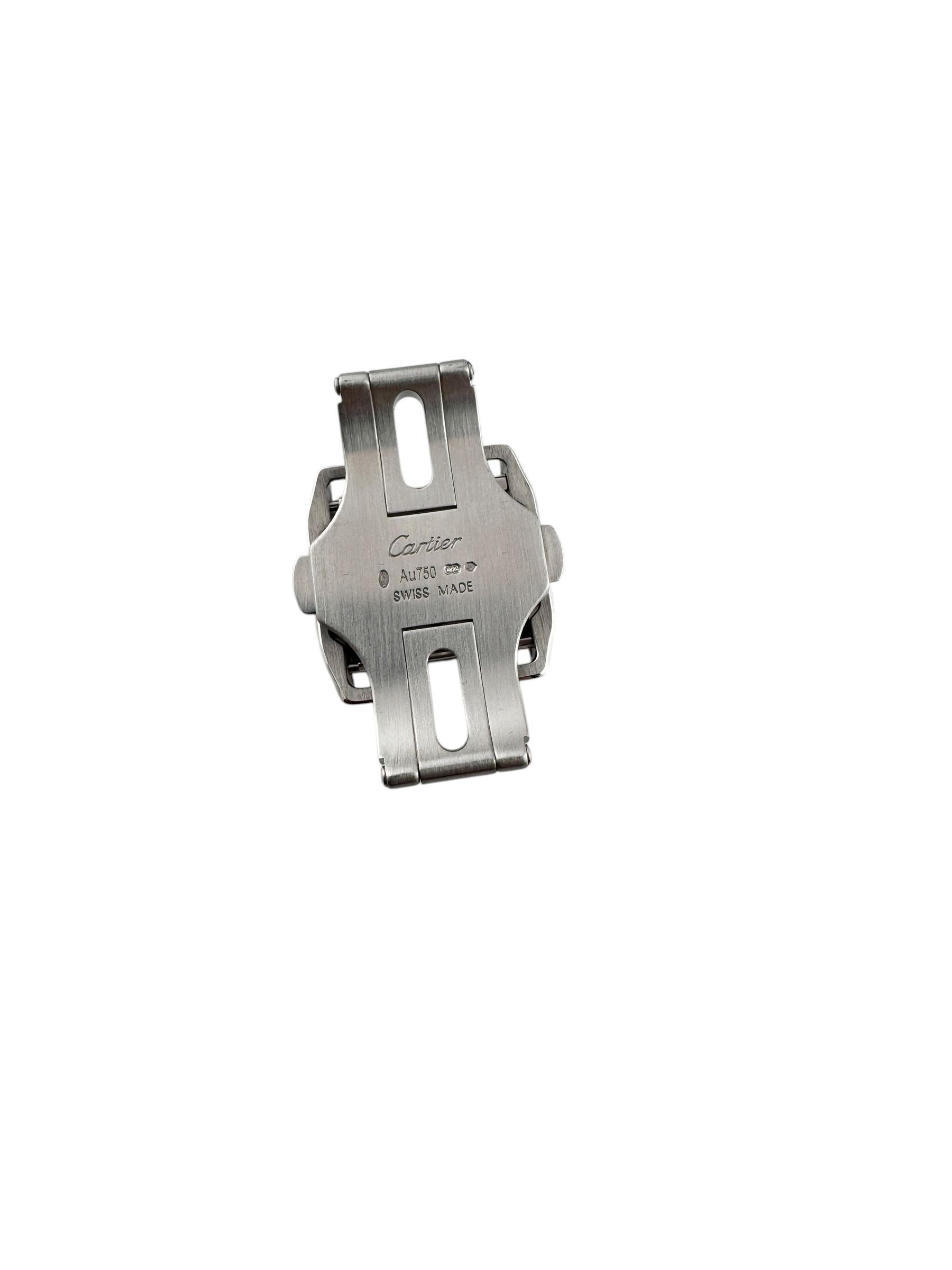 Cartier Santos 18K White Gold Replacement Butterfly Folding Clasp

This authentic Cartier replacement clasp for the Cartier Santos watch is set in solid 18K white gold.

Stamped Cartier AU 750 Swiss Made

Buckle opening is approx. 18mm wide

Clasp
