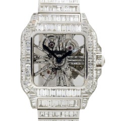 Cartier Santos 18k White Gold Skeleton All Diamond Chandelier Watch