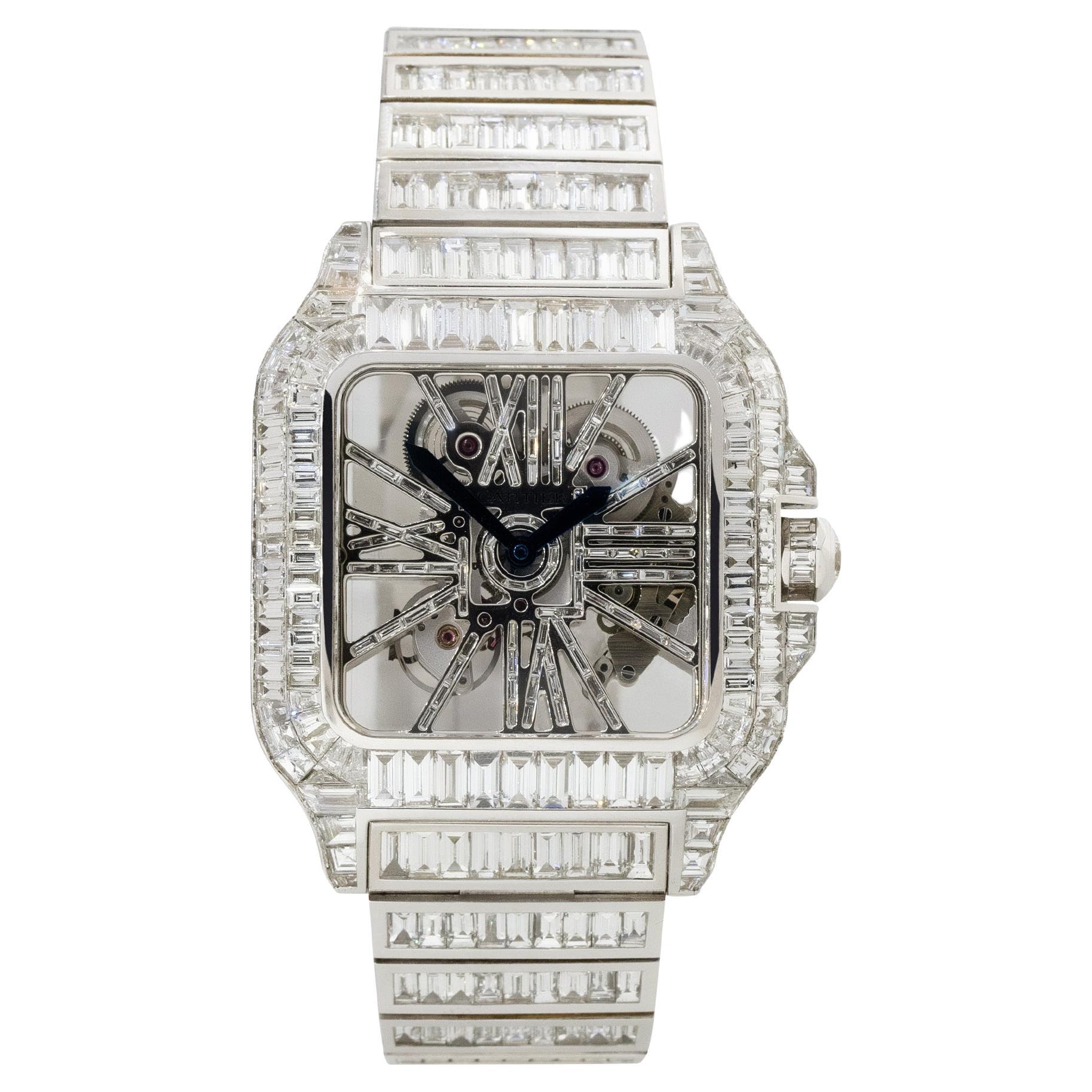 Cartier Santos 18k White Gold Skeleton All Diamond Chandelier Watch