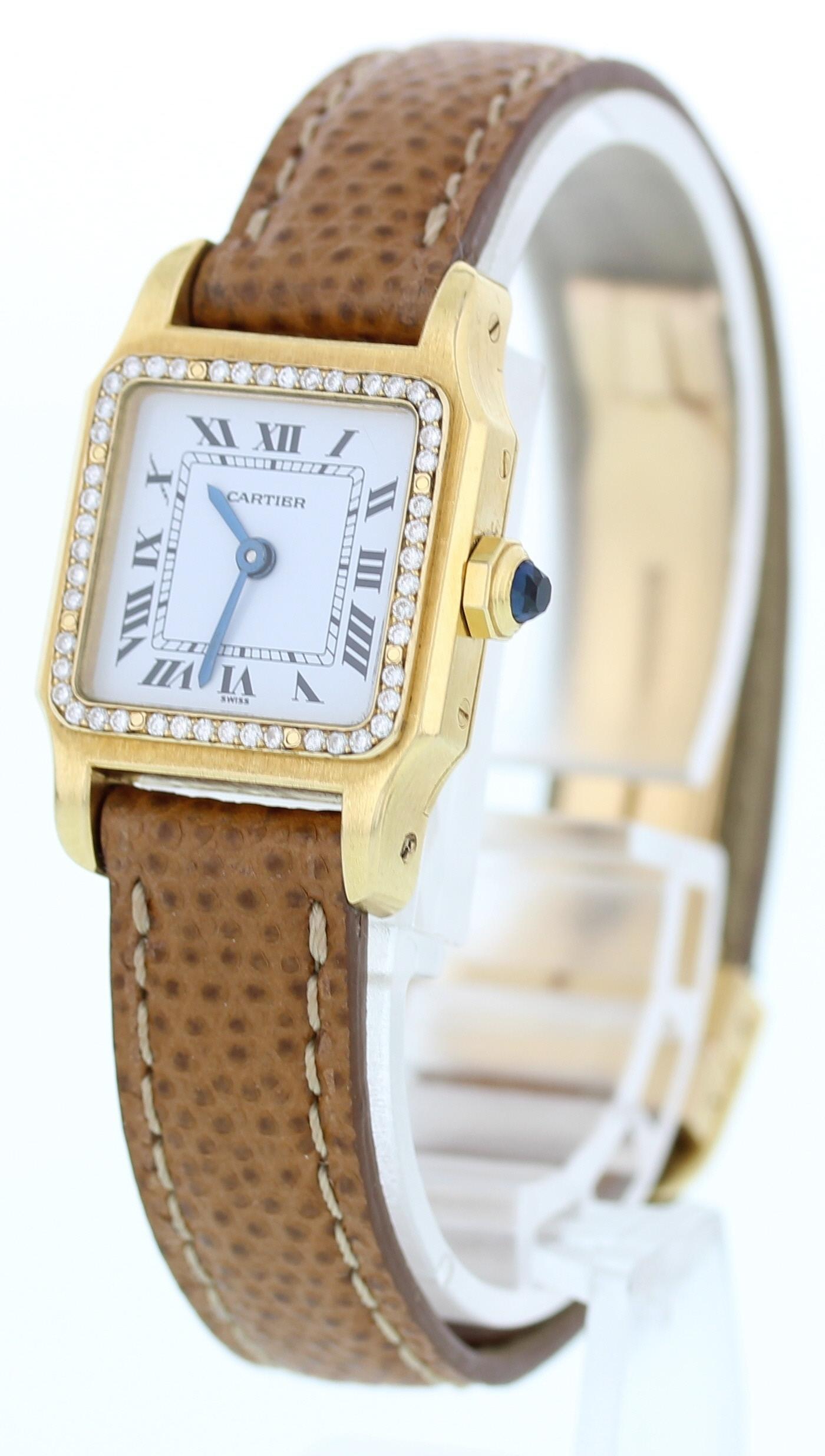 Cartier Santos 18 Karat Yellow Gold and Diamonds Ladies Watch In Excellent Condition For Sale In New York, NY