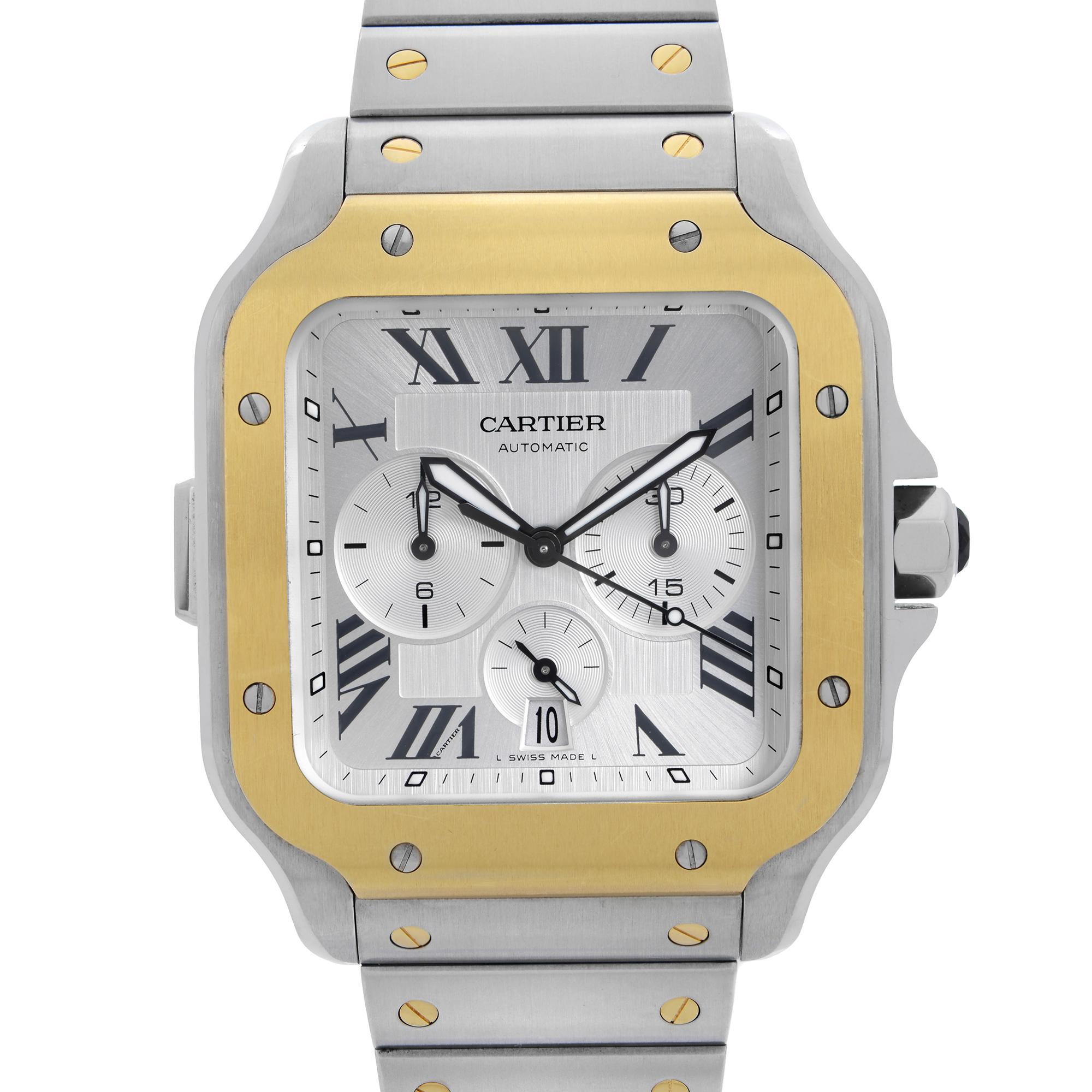 Display Model Cartier Santos 43.3mm Automatic Men's Watch W2SA0008. Original Box and 2 Additional Rubber Straps and Leather Straps are Included. This Beautiful Timepiece is Powered by an Mechanical (Automatic) Movement And Features: Stainless Steel