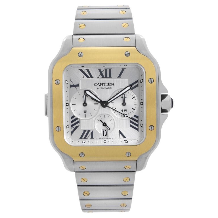 Cartier Santos 18k Yellow Gold Steel Chronograph Silver Dial Mens Watch  W2SA0008 sur 1stDibs | cartier santos homme, prix montre cartier santos