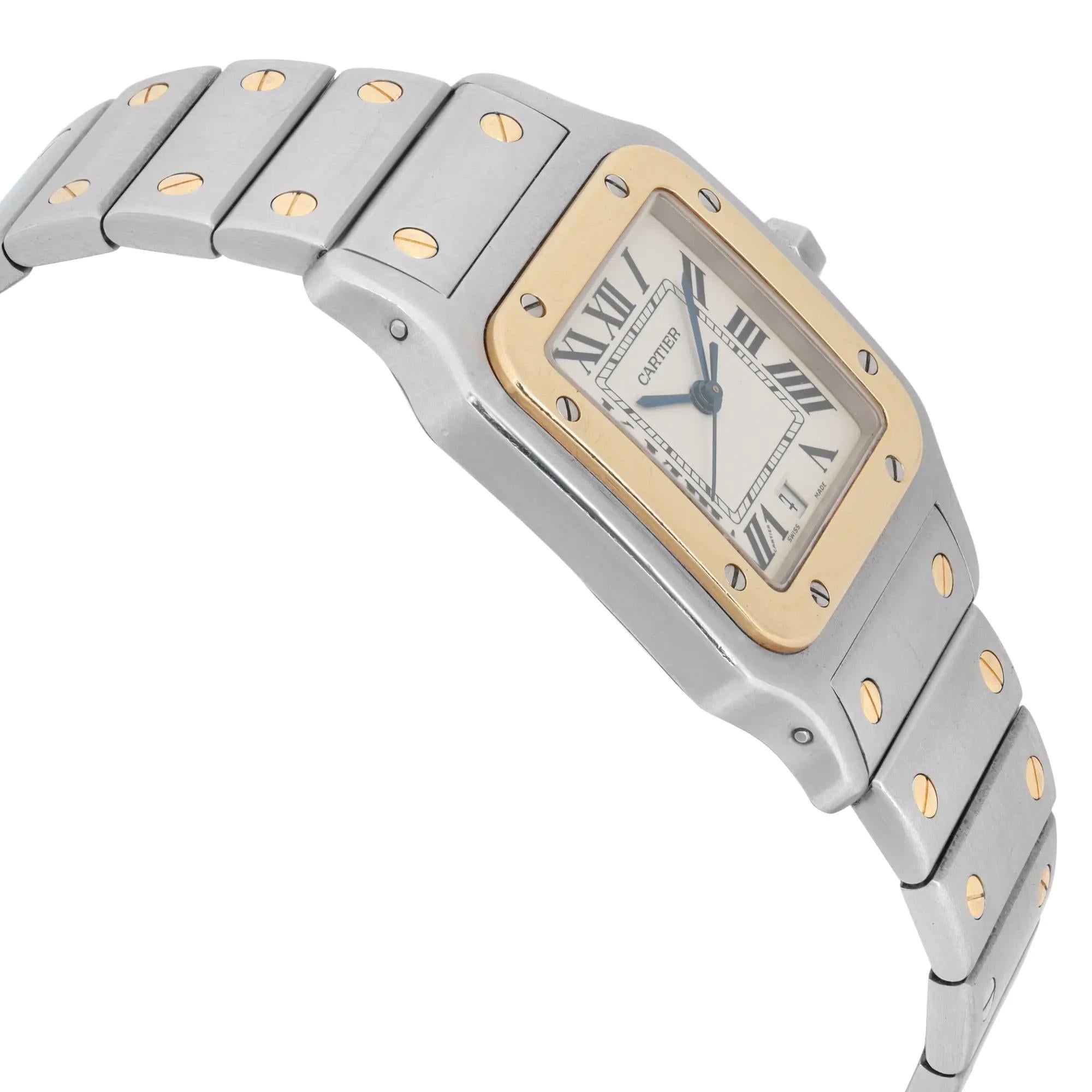 Donna Cartier Santos 18K Oro Giallo Acciaio Quadrante Bianco Quarzo Orologio Unisex 1566 in vendita