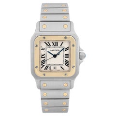 Cartier Santos 18K Oro Giallo Acciaio Quadrante Bianco Quarzo Orologio Unisex 1566