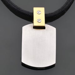 CARTIER Santos 18k Yellow Stainless Steel Gold Pendant Black Cord Necklace