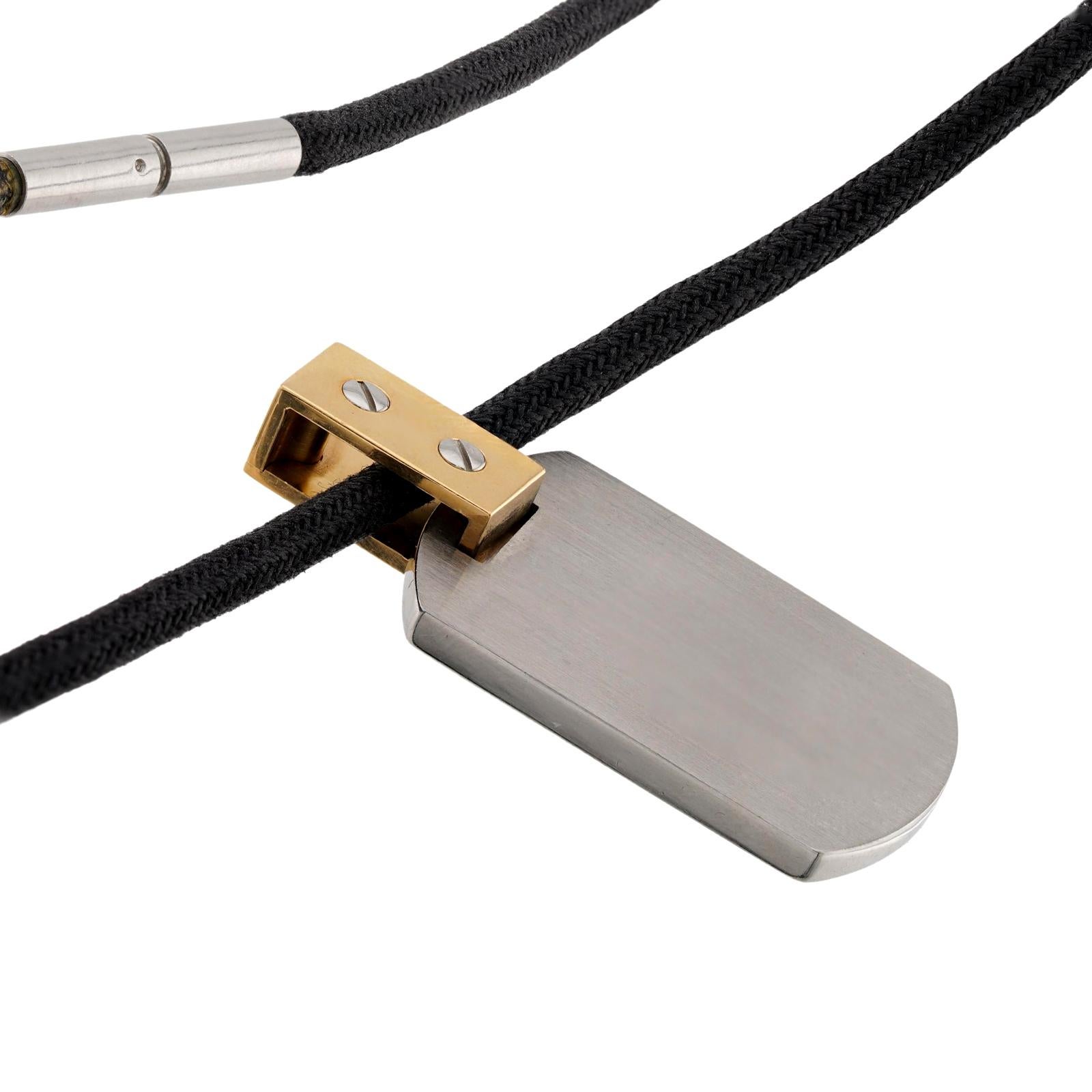 Women's or Men's CARTIER Santos 18k Yellow Stainless Steel Gold Pendant Black Cord Necklace