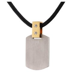 CARTIER Santos 18k Yellow Stainless Steel Gold Pendant Black Cord Necklace