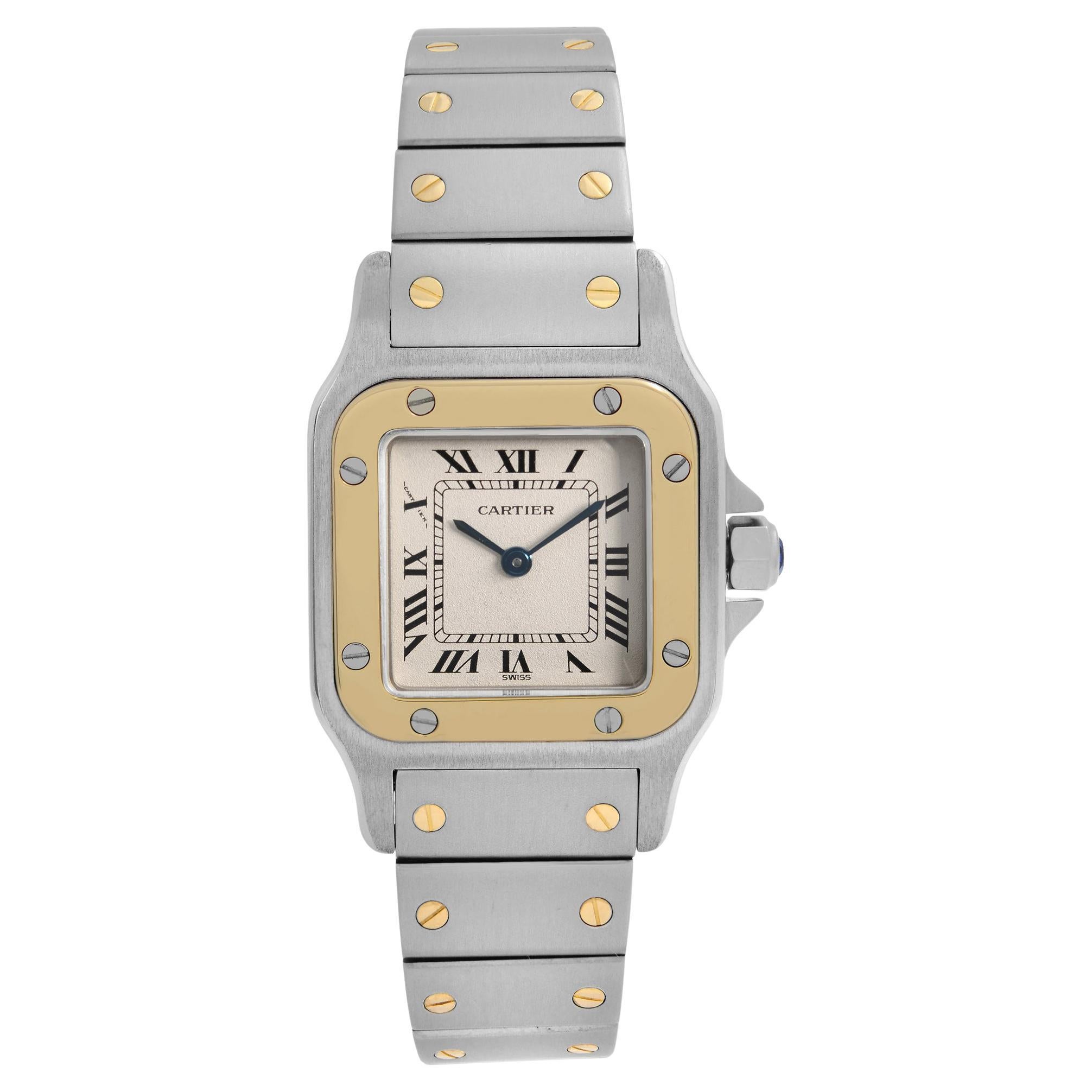 Cartier Santos Steel 18k Gold Beige Dial Womens Quartz Watch W20012C4 