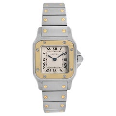 Cartier Santos Steel 18k Gold Beige Dial Womens Quartz Watch W20012C4 