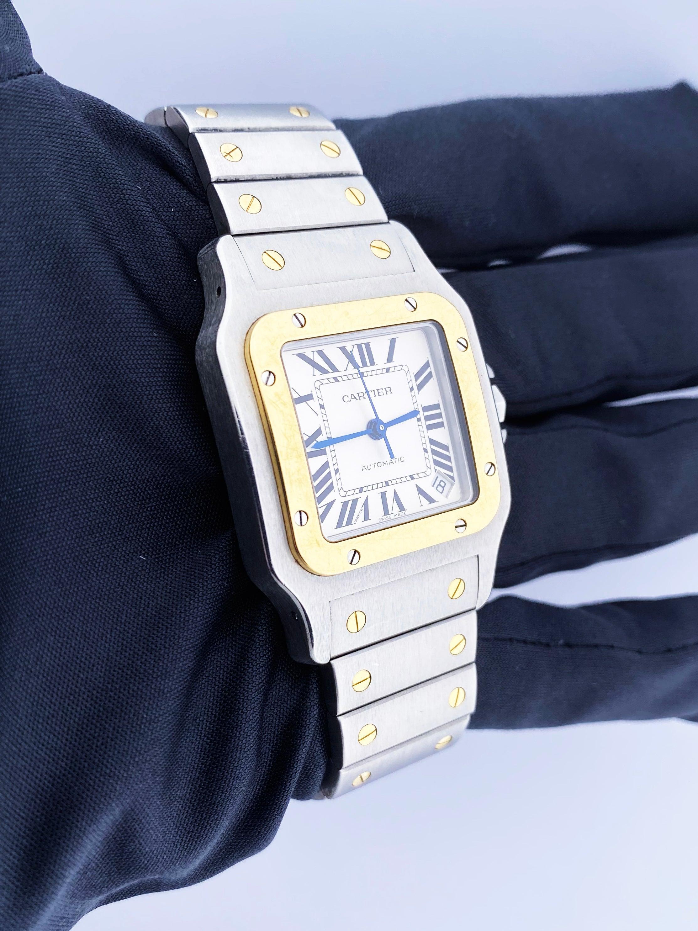 Cartier Santos 2823 18K Yellow Gold & Steel Mens Watch In Excellent Condition In Great Neck, NY