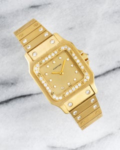 Cartier Santos 2960 Factory Diamond Set Watch in 18K Yellow Gold, 1980s