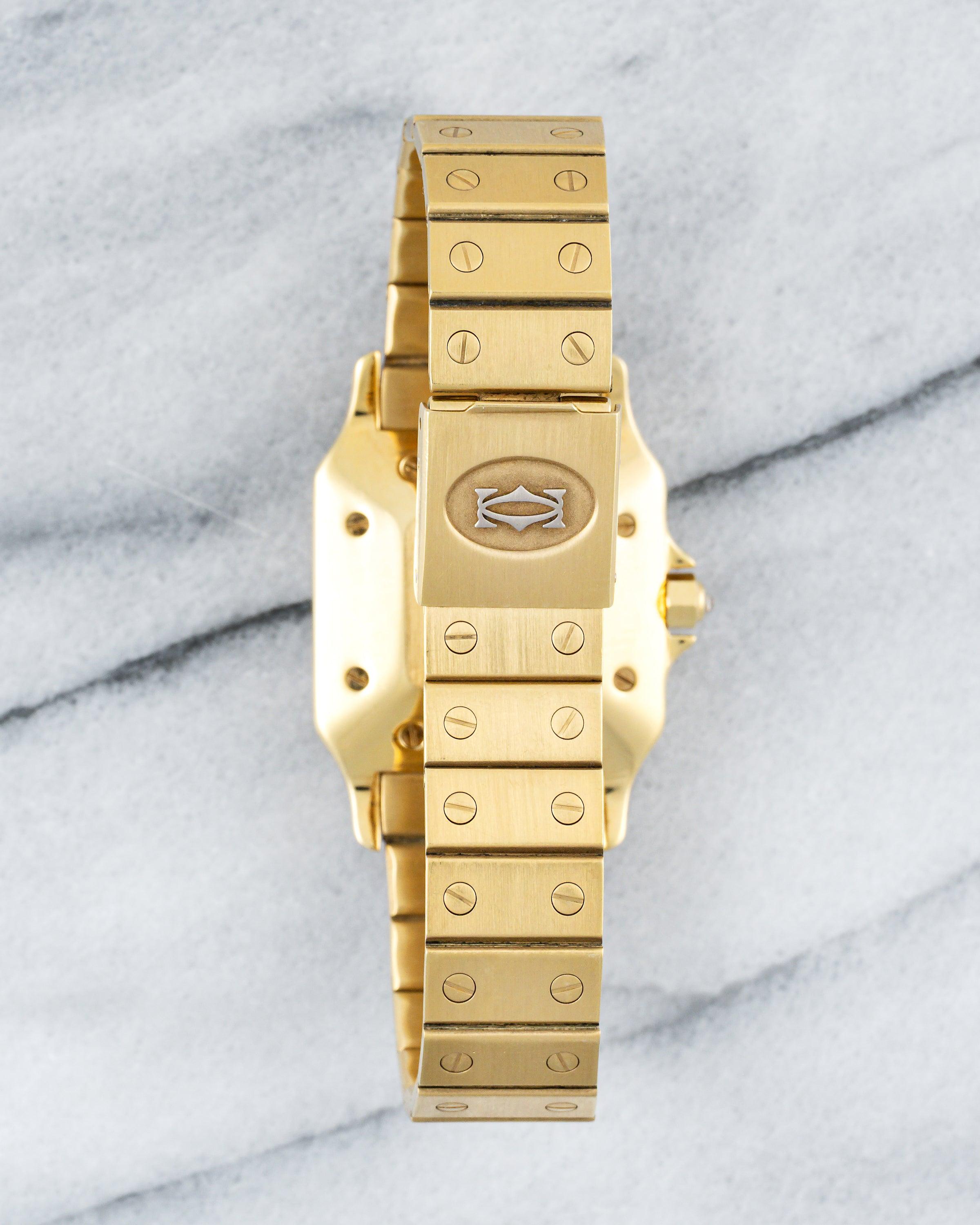 Cartier Santos 2960 Factory Diamond Set Watch in 18K Yellow Gold, 1980s In Good Condition For Sale In New York, NY