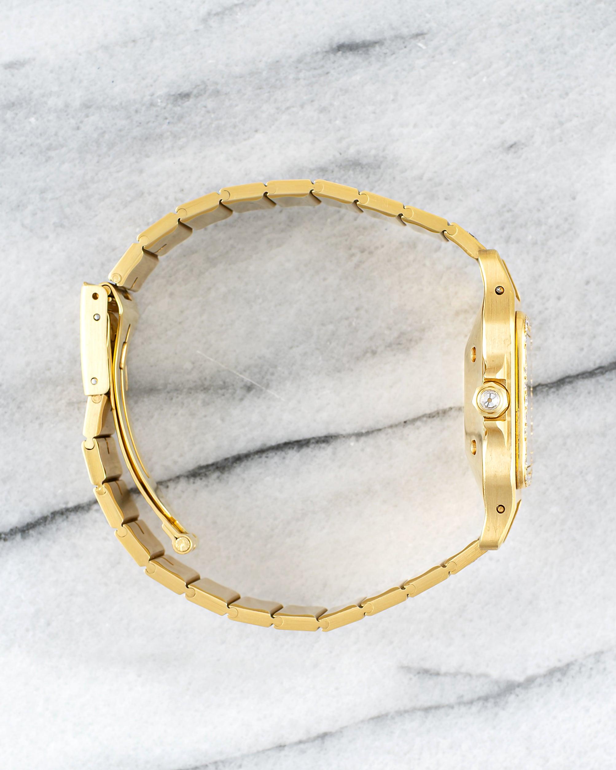 Women's or Men's Cartier Santos 2960 Factory Diamond Set Watch in 18K Yellow Gold, 1980s For Sale
