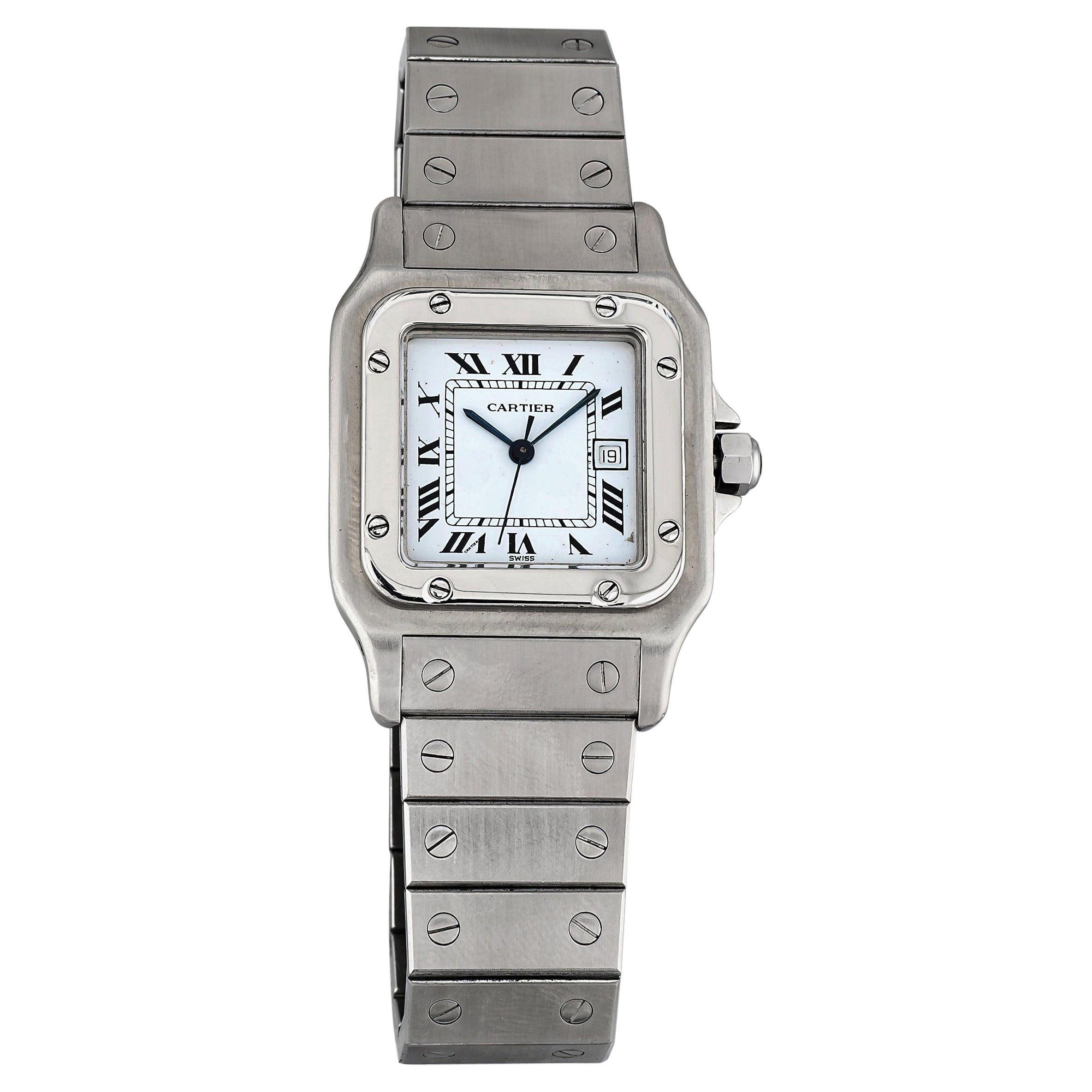 Cartier Santos 2960 White Roman Dial Watch in Stainless Steel