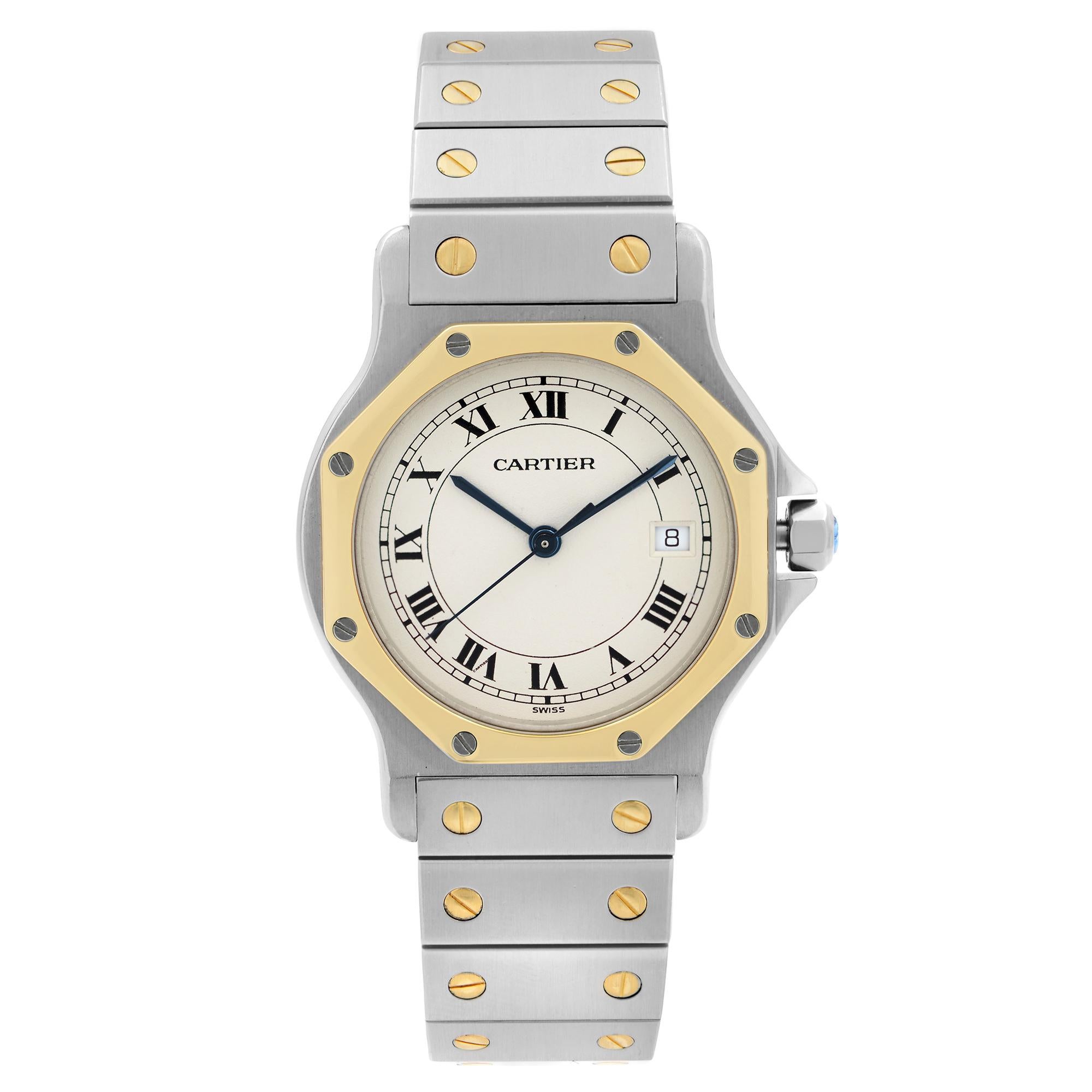 Cartier Santos Octagon 18K Gold Steel Quartz Ladies Watch 187902