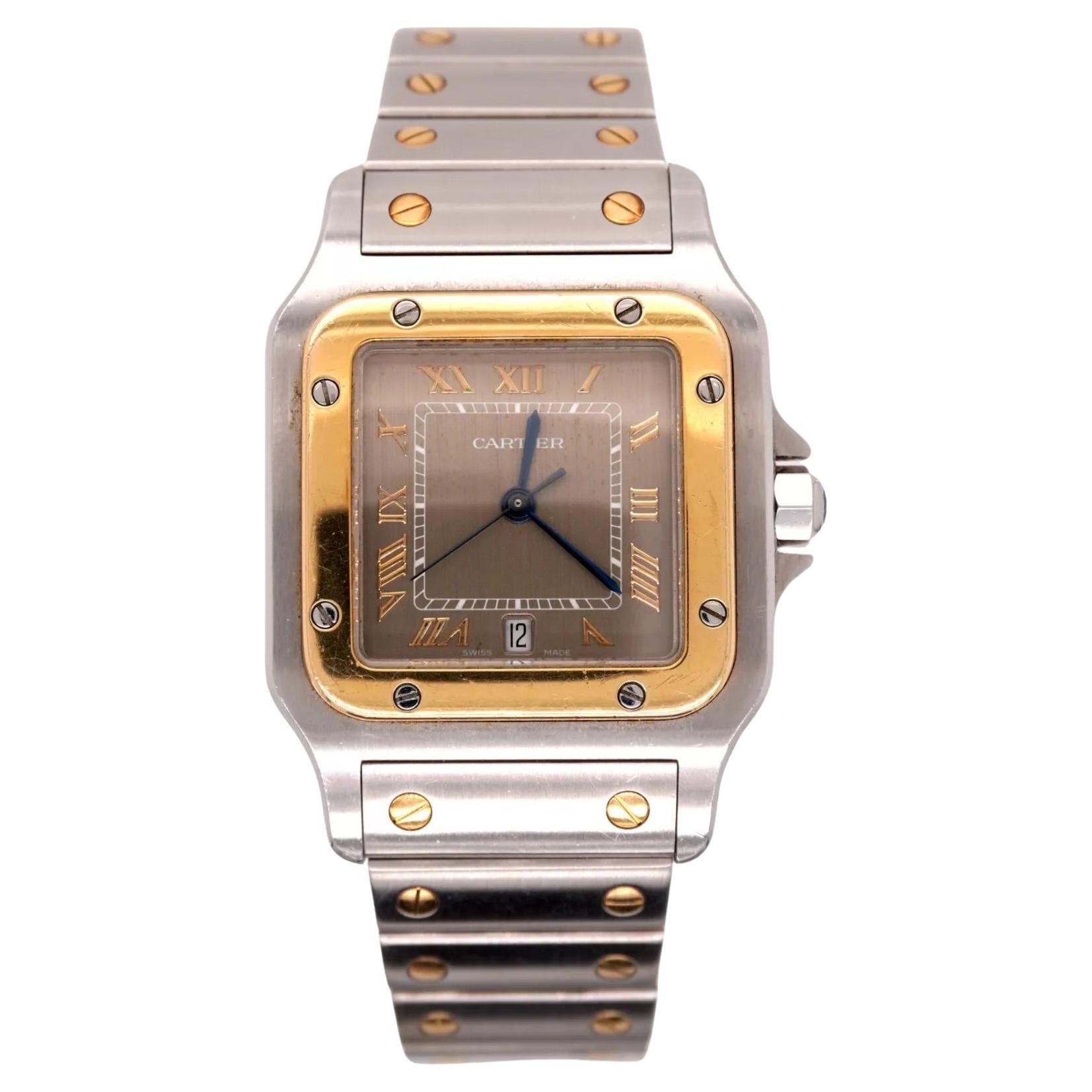 Cartier Santos 29mm Quartz Ladies 18k Gold Steel Gray Dial Watch 59476