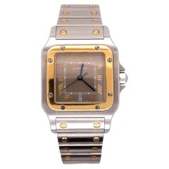 Cartier Santos 29mm Quartz Ladies 18k Gold Steel Gray Dial Watch 59476