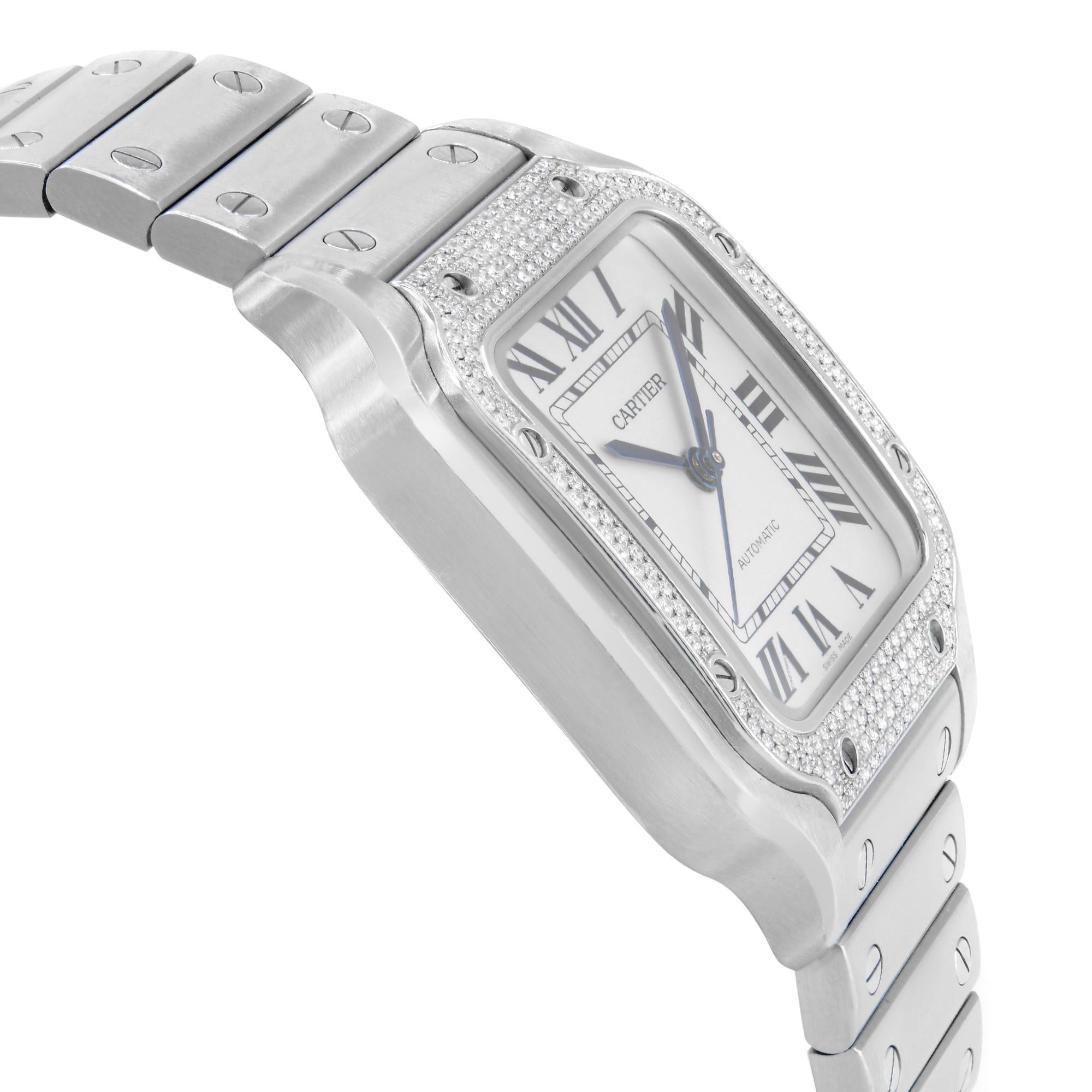 Cartier Santos Diamant Stahl-Silber-Zifferblatt Automatik-Damenuhr W4SA0005 im Angebot 1