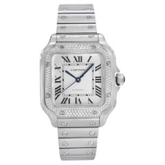 Cartier Santos Diamond Steel Silver Dial Automatic Ladies Watch W4SA0005