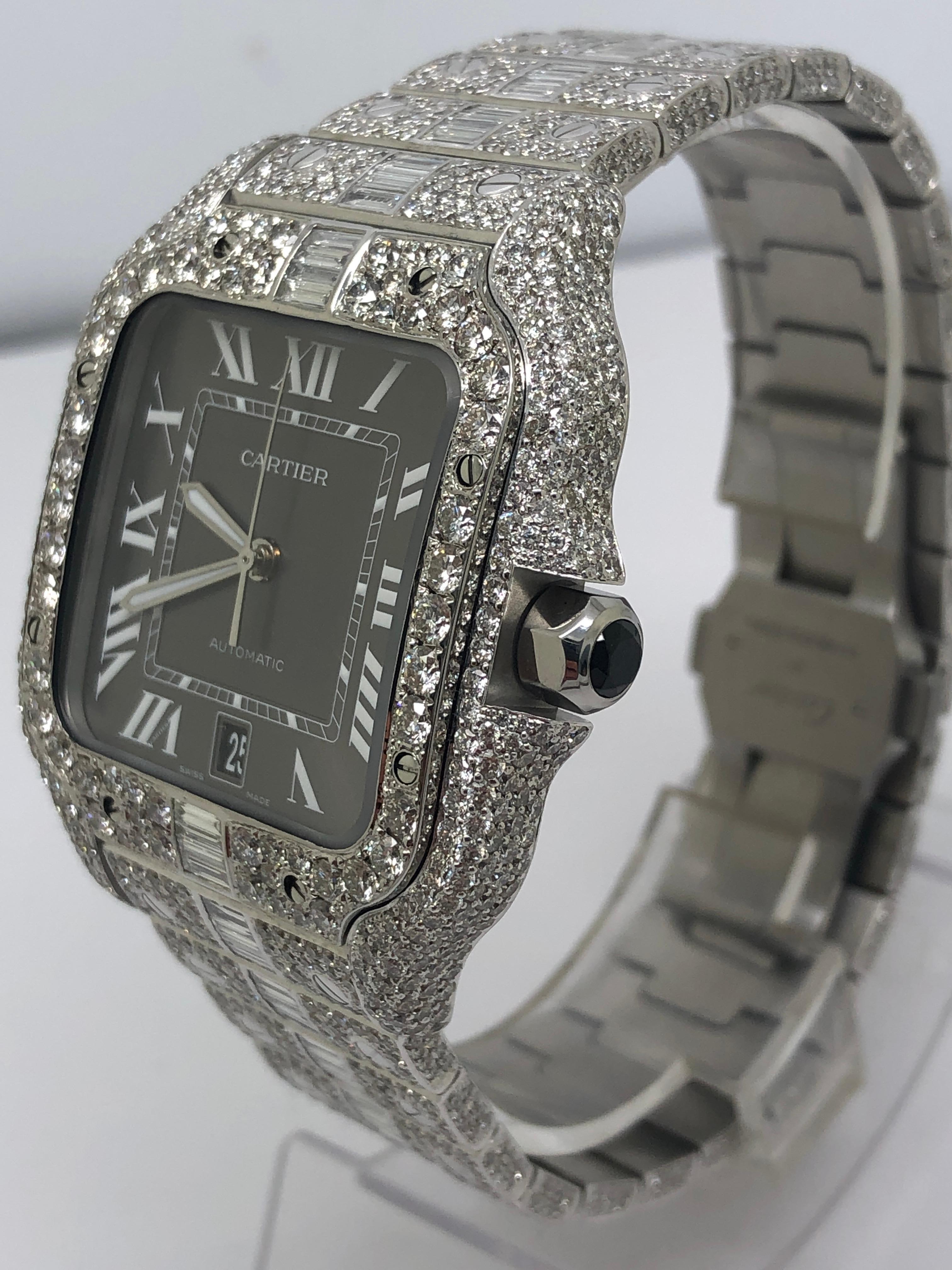 Brand New!!

100% Authentic Cartier Santos Iced out completely with collection quality vs2-si1 white natural round and emerald cut diamonds

26 carats in collection quality diamonds   also available with vs1-vvs clarity diamonds for an additional