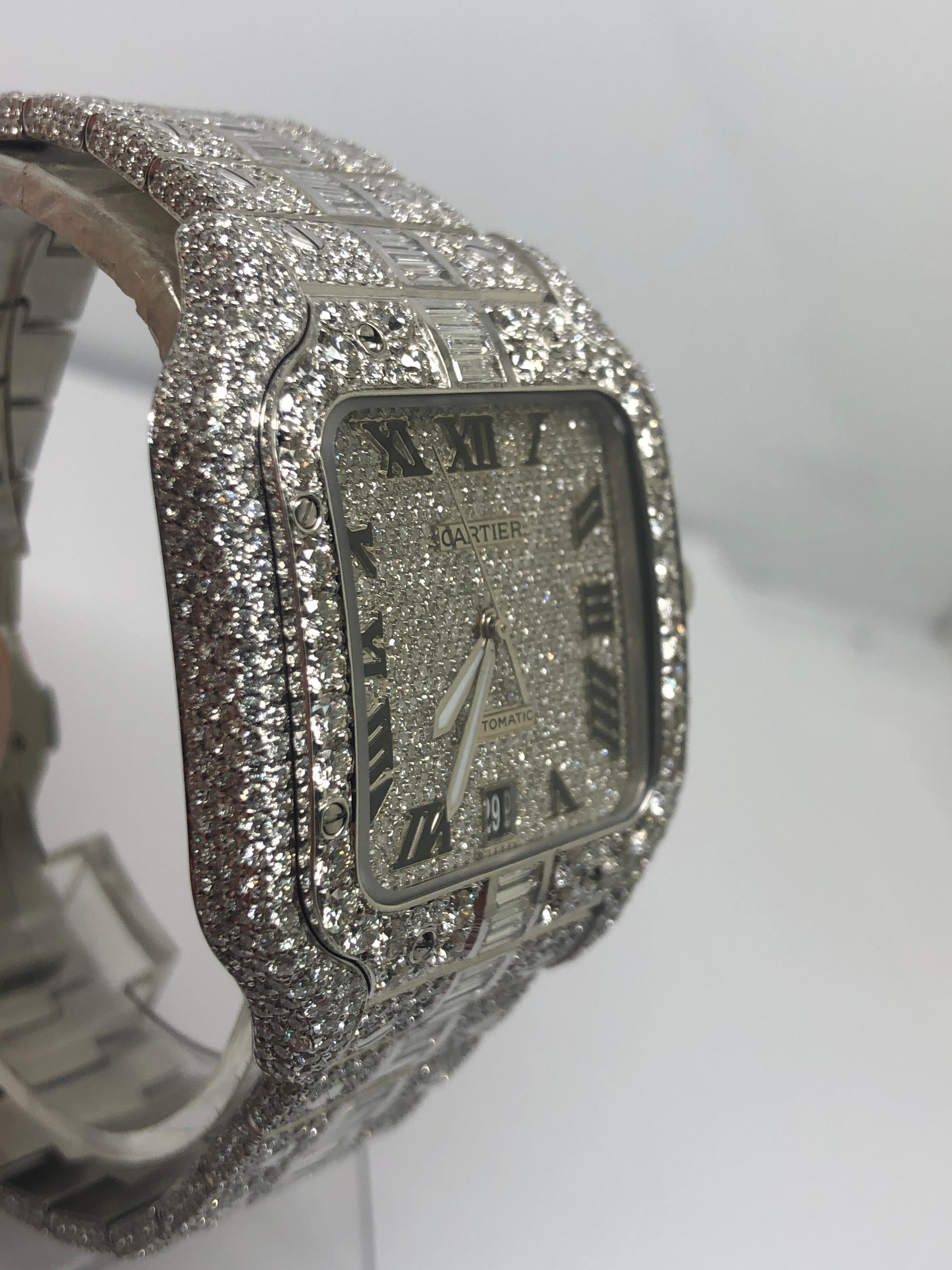 Brand New!!

100% Authentic Cartier Santos Iced out completely with collection quality vs2-si1 white natural round and emerald cut diamonds

26 carats in collection quality diamonds   also available with vs1-vvs clarity diamonds for an additional