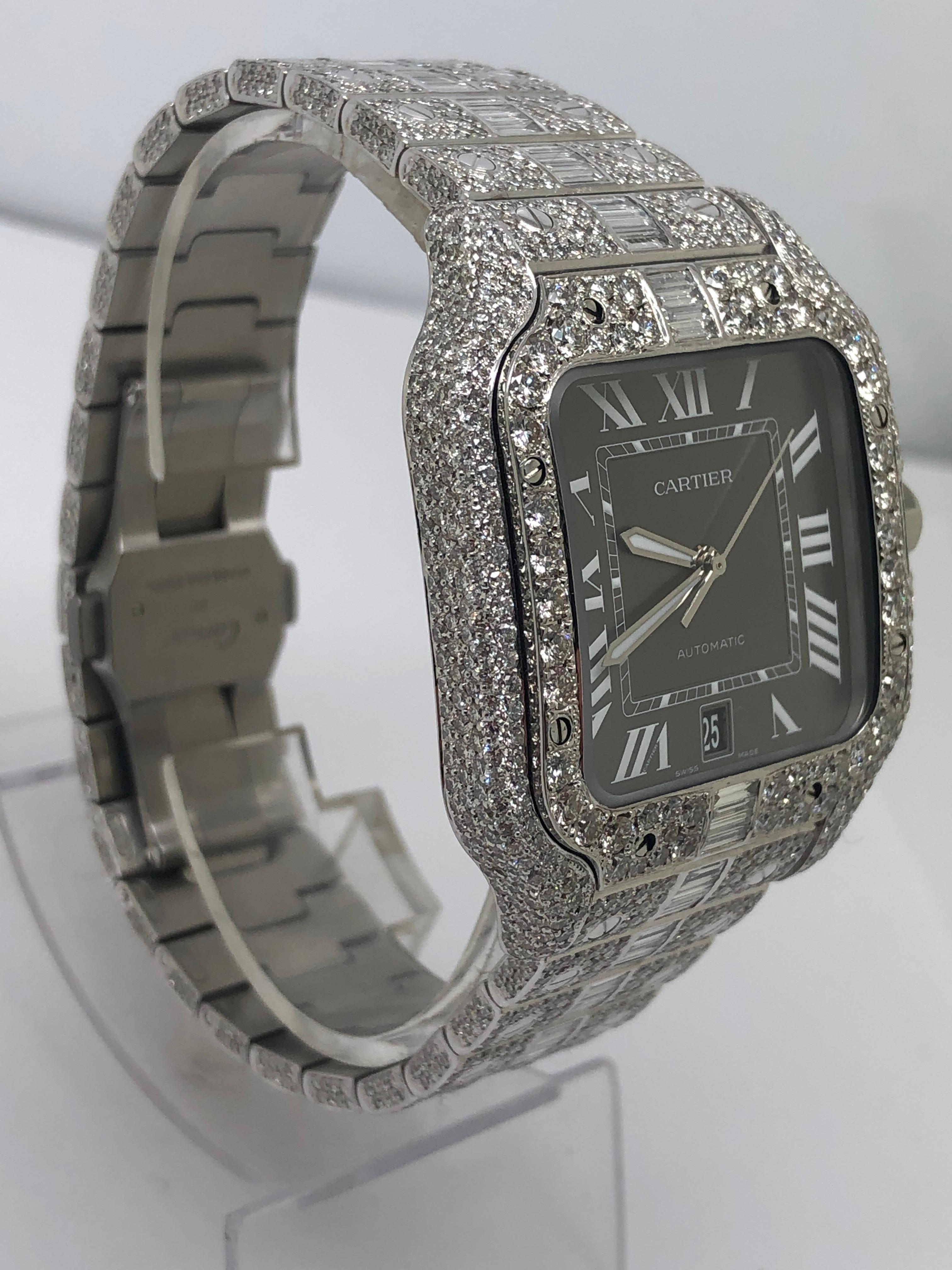 Cartier Santos: Uhr mit römischen Ziffern, VVS-Schliff, Diamant im Smaragdschliff im Zustand „Neu“ im Angebot in New York, NY