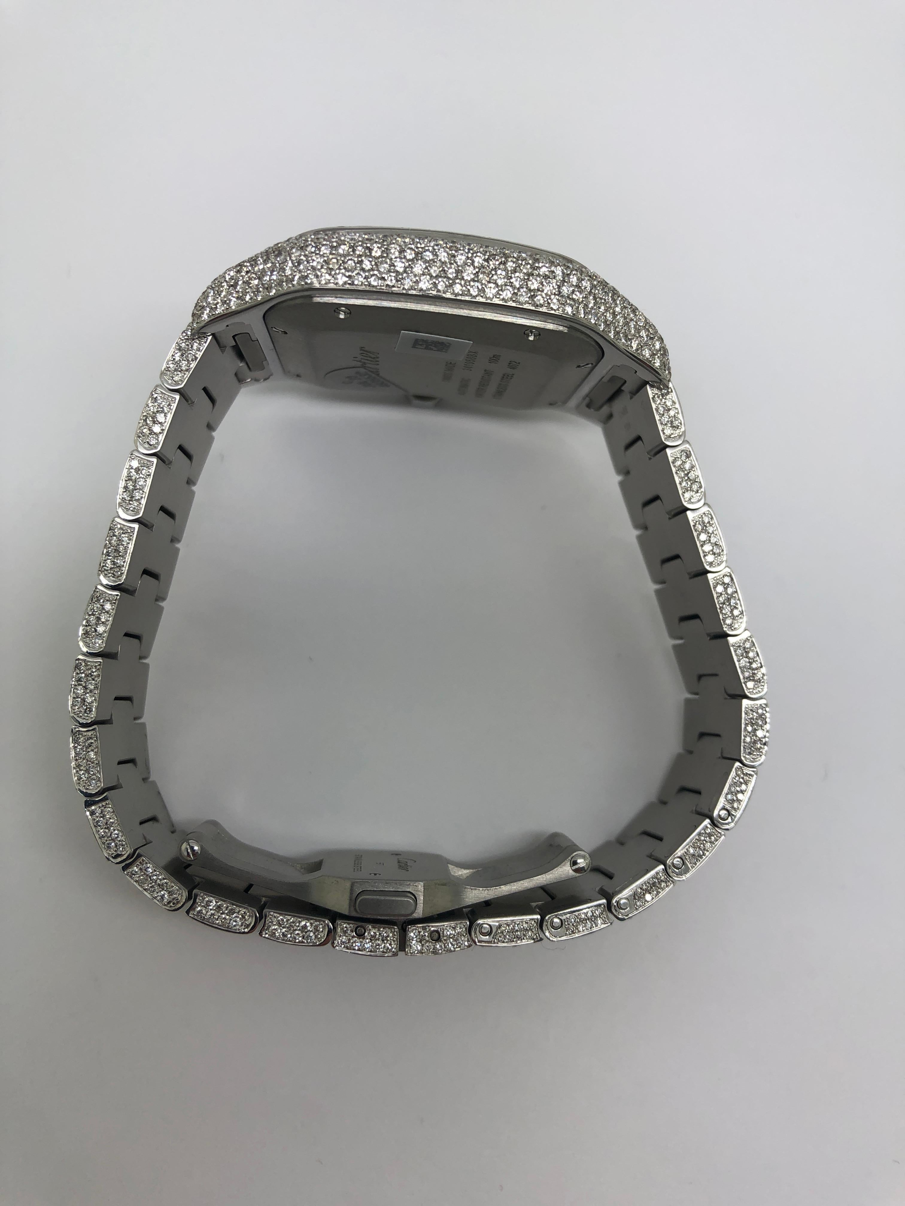 Cartier Santos Iced Out VVS Emerald Cut Diamond Roman Numeral Watch For Sale 1