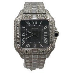 Cartier Santos Iced Out VVS Emerald Cut Diamond Roman Numeral Watch