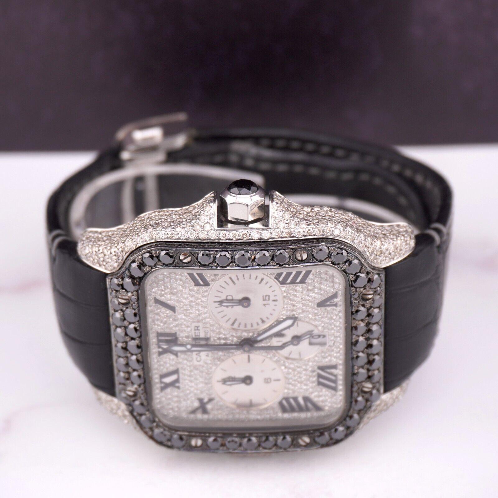 Cartier Santos 43mm Chrono Men's Steel Watch ADLC Iced 9ct Diamonds WSSA0017 In Excellent Condition In Pleasanton, CA