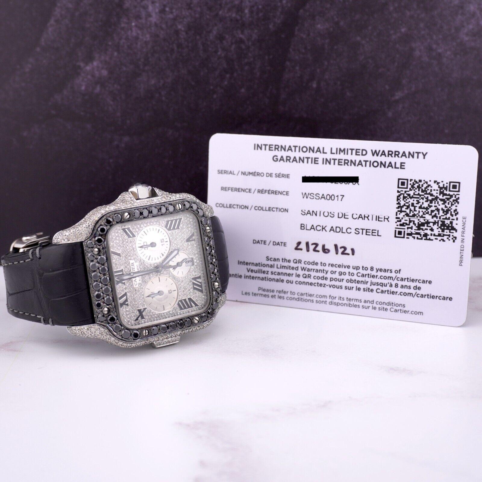 Women's or Men's Cartier Santos 43mm Chrono Men's Steel Watch ADLC Iced 9ct Diamonds WSSA0017
