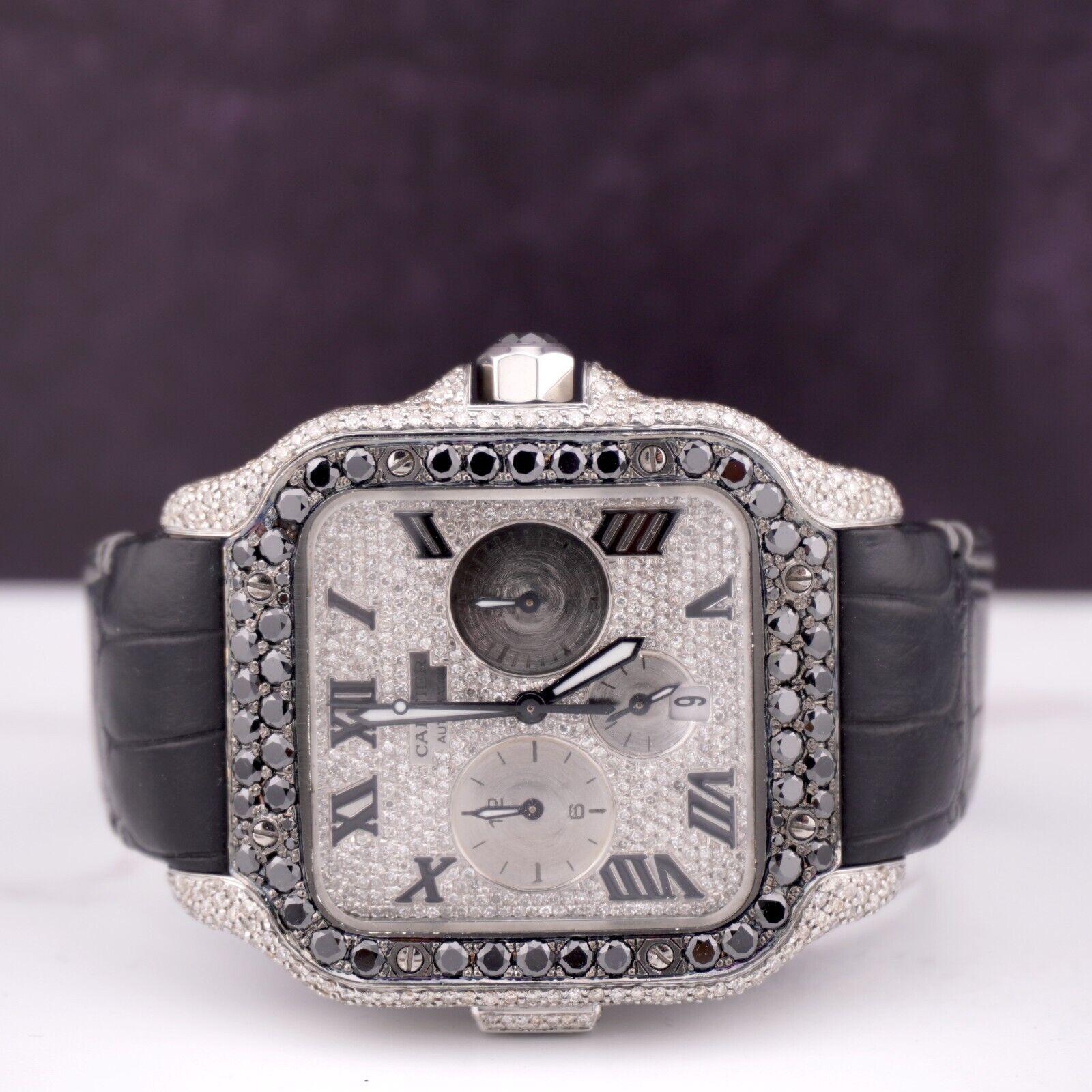Cartier Santos 43mm Chrono Men's Steel Watch ADLC Iced 9ct Diamonds WSSA0017 1
