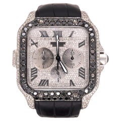 Cartier Santos 43mm Chrono Men's Steel Watch ADLC Iced 9ct Diamonds WSSA0017