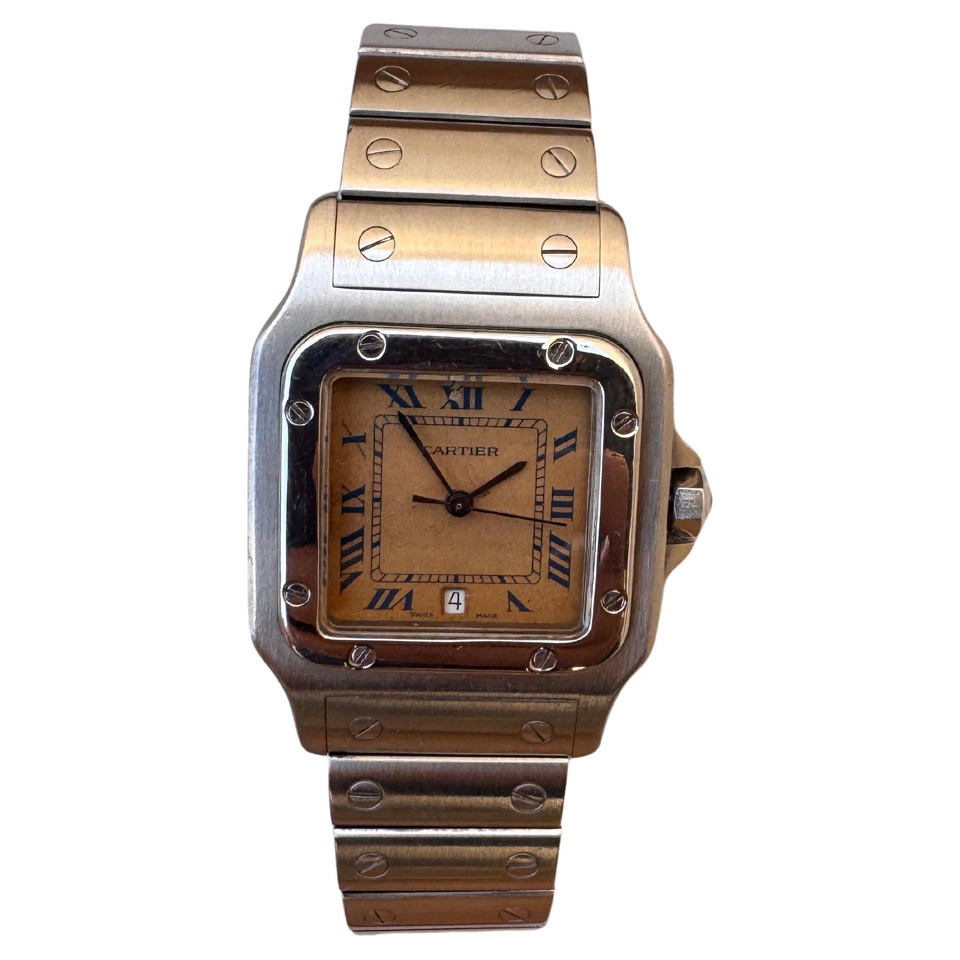Cartier Santos 987901 Galbée Rare Dial Stainless Steel 29mm Watch In Original B In Good Condition For Sale In Toronto, CA